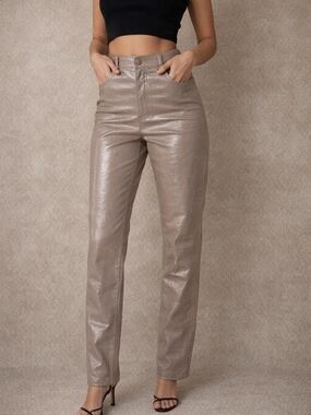 NWT Abercrombie&F 90s Straight Ultra High Rise Vegan Leather Pants Metallic Sz26